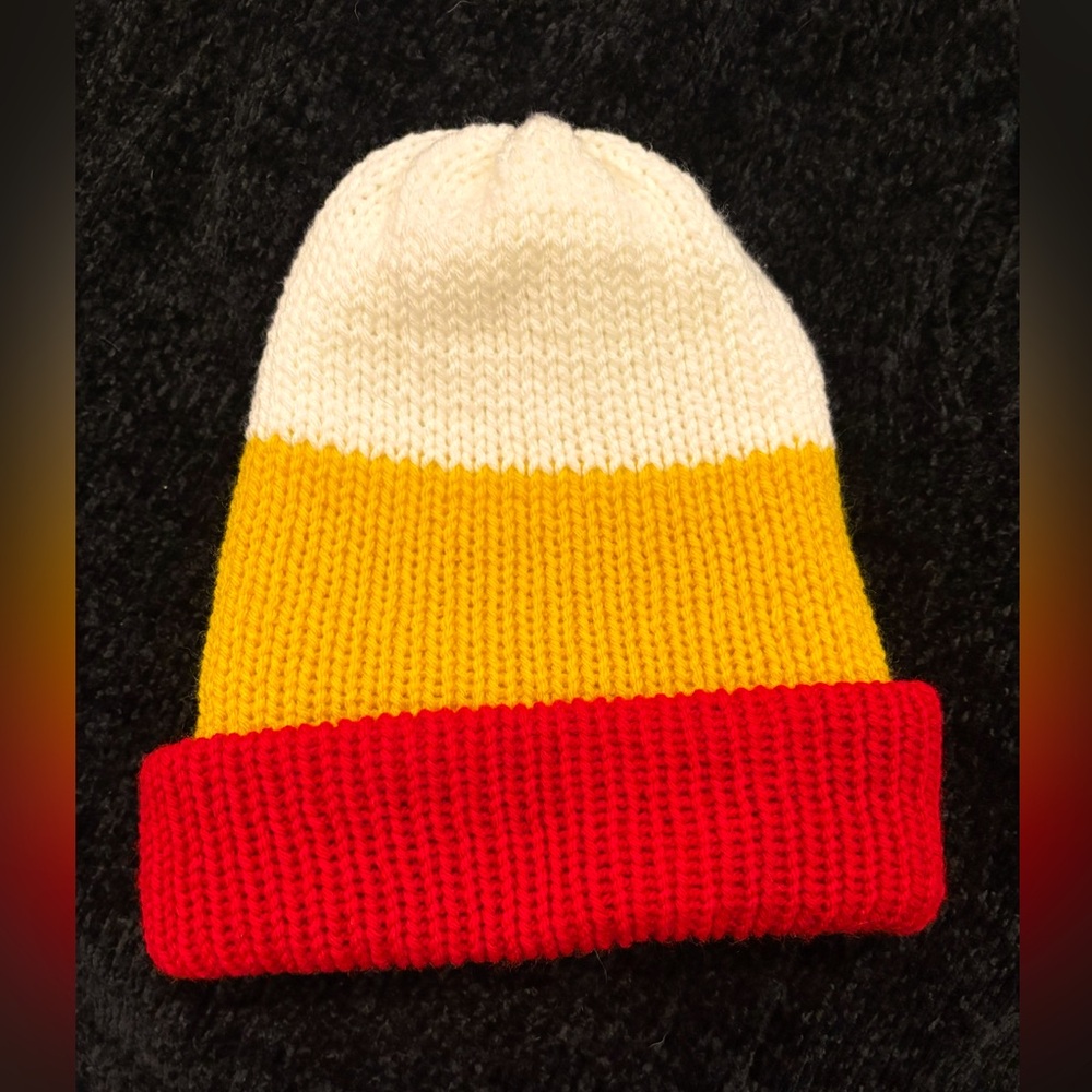 Handmade Chiefs colors beanie.